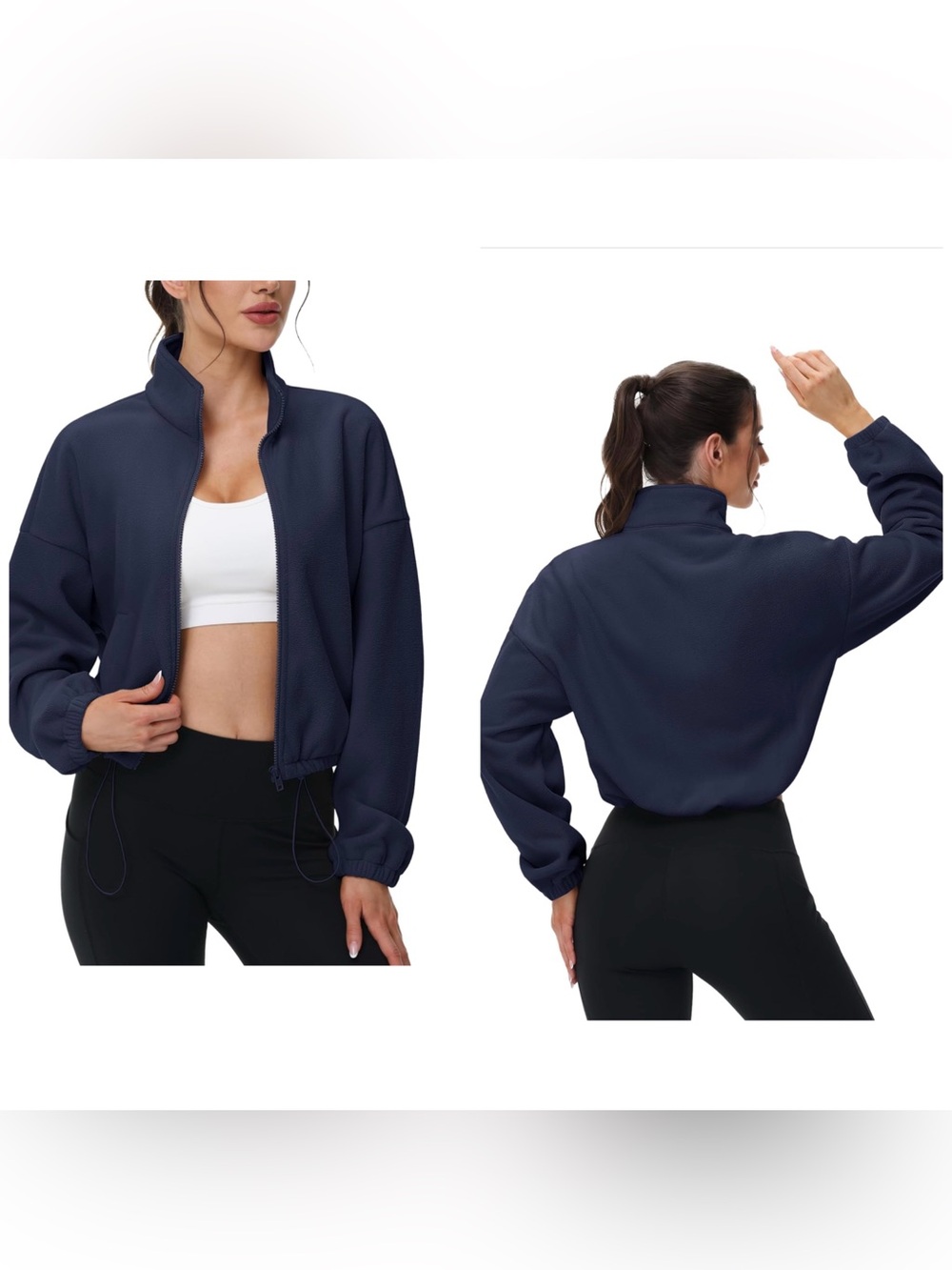 Women's Cropped Fleece Jacket Navy Size M